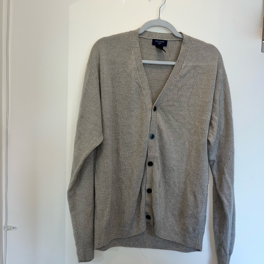 Dockers Tan Cardigan Sweater V-Neck Knit